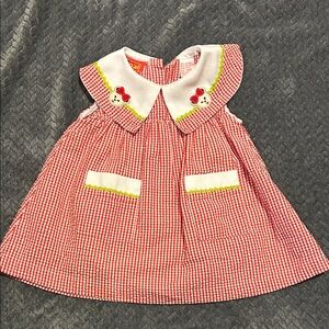 Red Gingham Baby Dress with Embroidered Collar